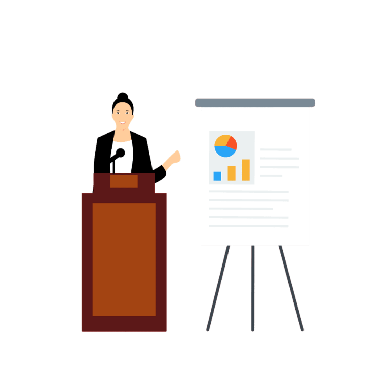 Participan Experience Optimisation NDIS Business Icon of a presenter at a business presentation, representing NDIS provider training, marketing strategy sessions, and business planning for disability services